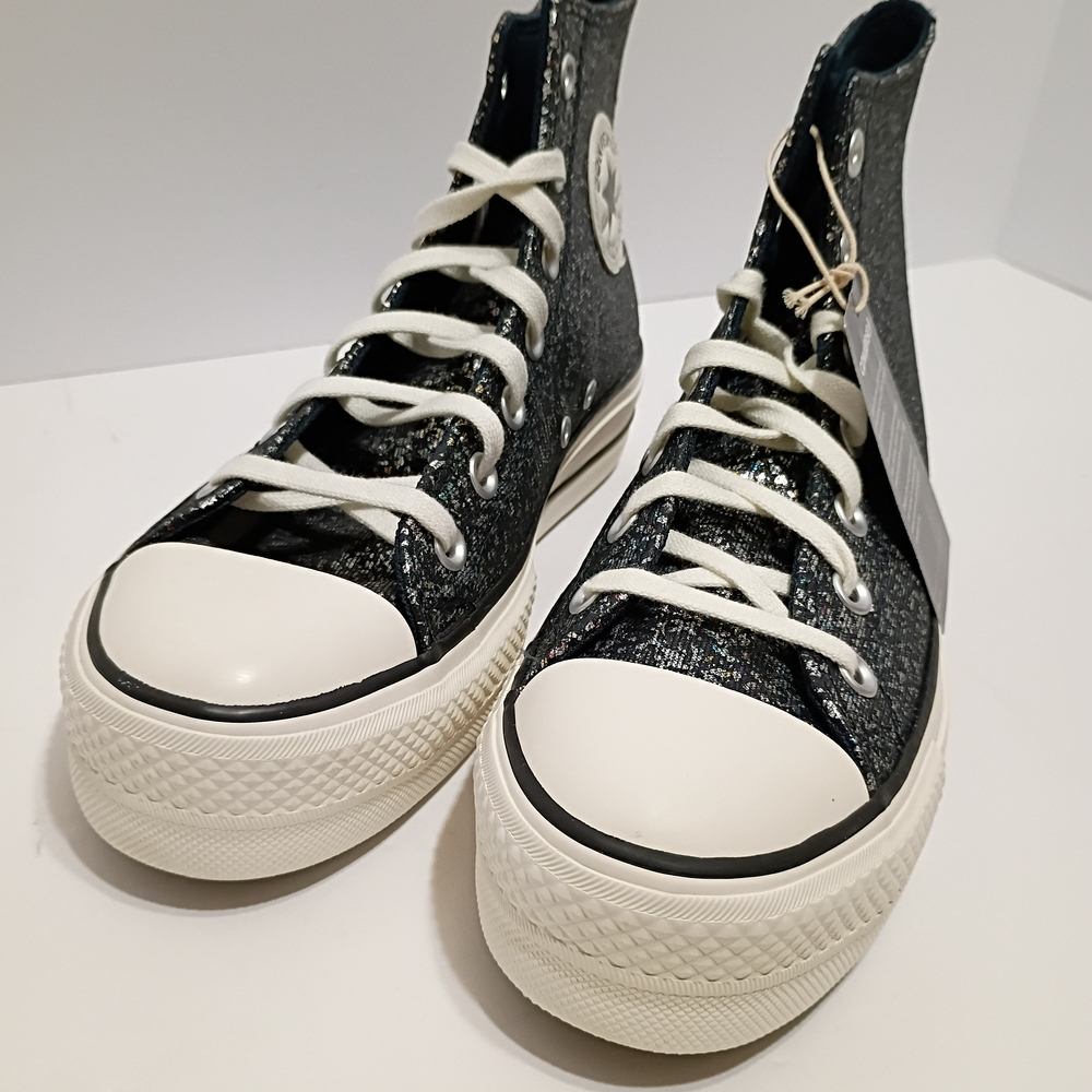 Converse CT All Star Into The Void Black Glitter Lift Platform Sneakers - Picture 4 of 9